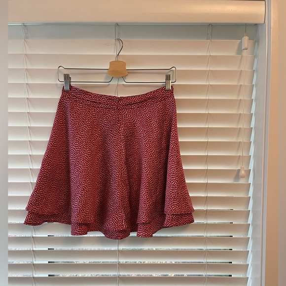 Red + White Dotted Silk Mini Skirt - Picture 2 of 5